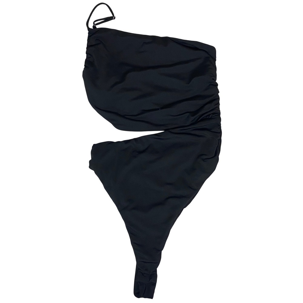 Superdown Womens Black One Shoulder Cutout Ruched Bodysuit Size Small